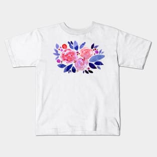 Watercolor flower bouquet - pink and blue Kids T-Shirt